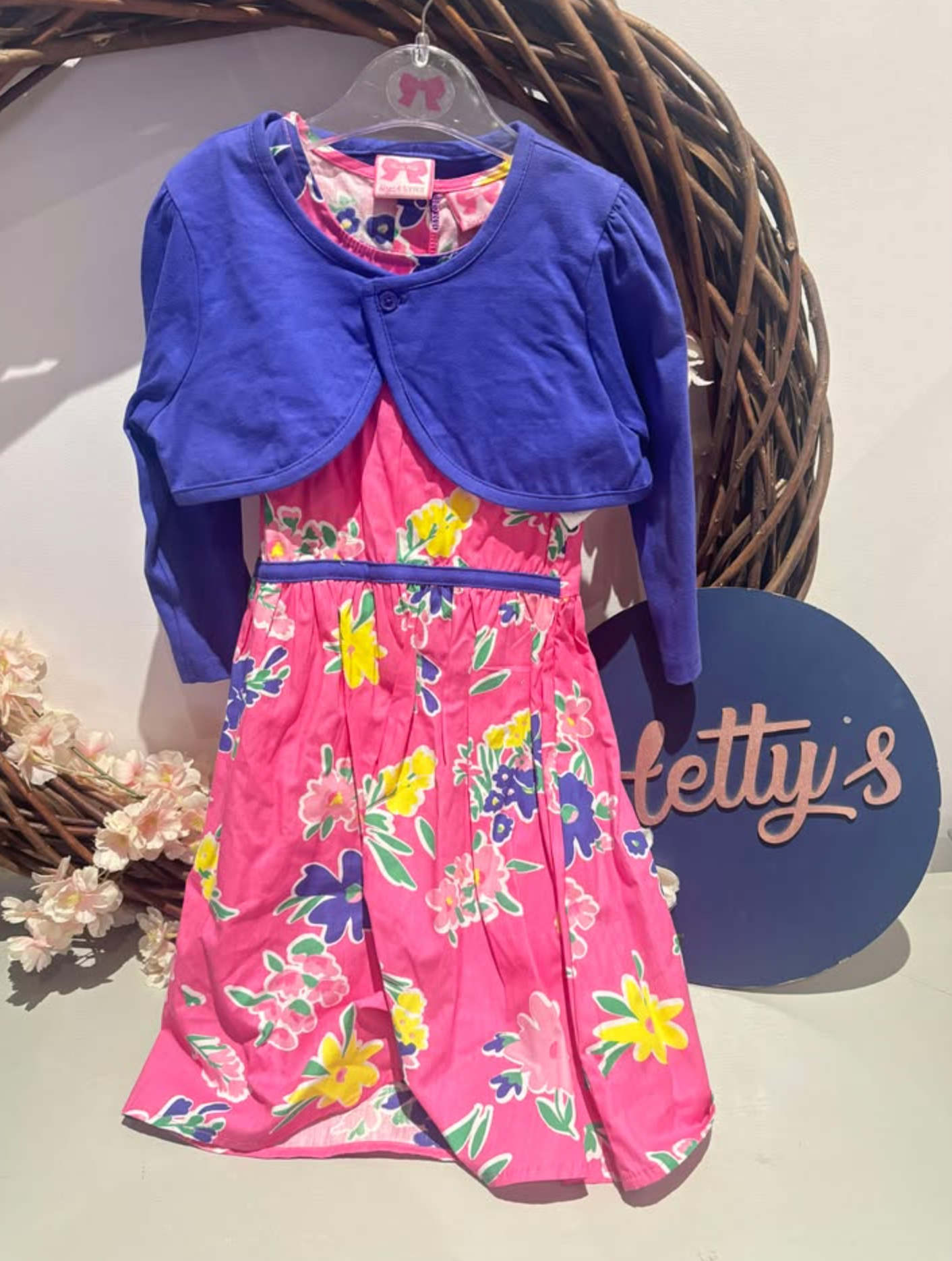 Pink Floral Dress with Cardigan