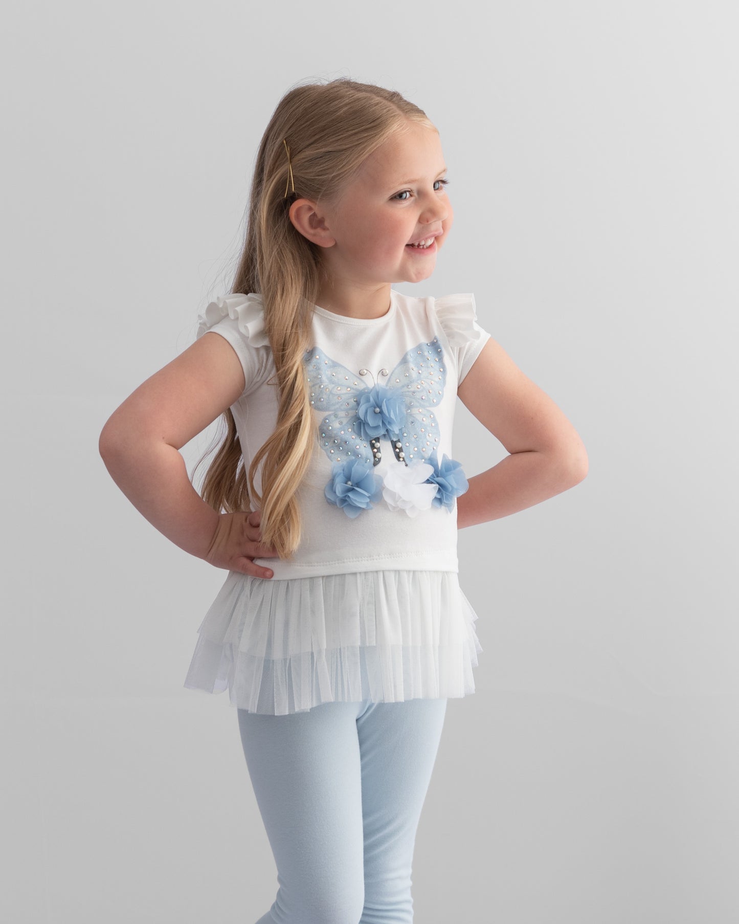 Caramelo Blue Butterfly Leggings Set