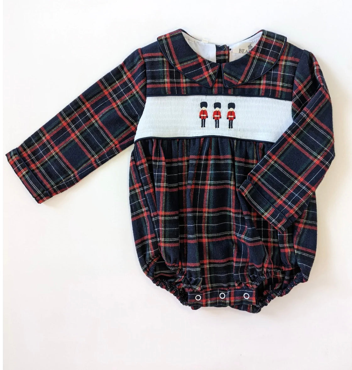 Beau Kid Navy Tartan Soldier Romper