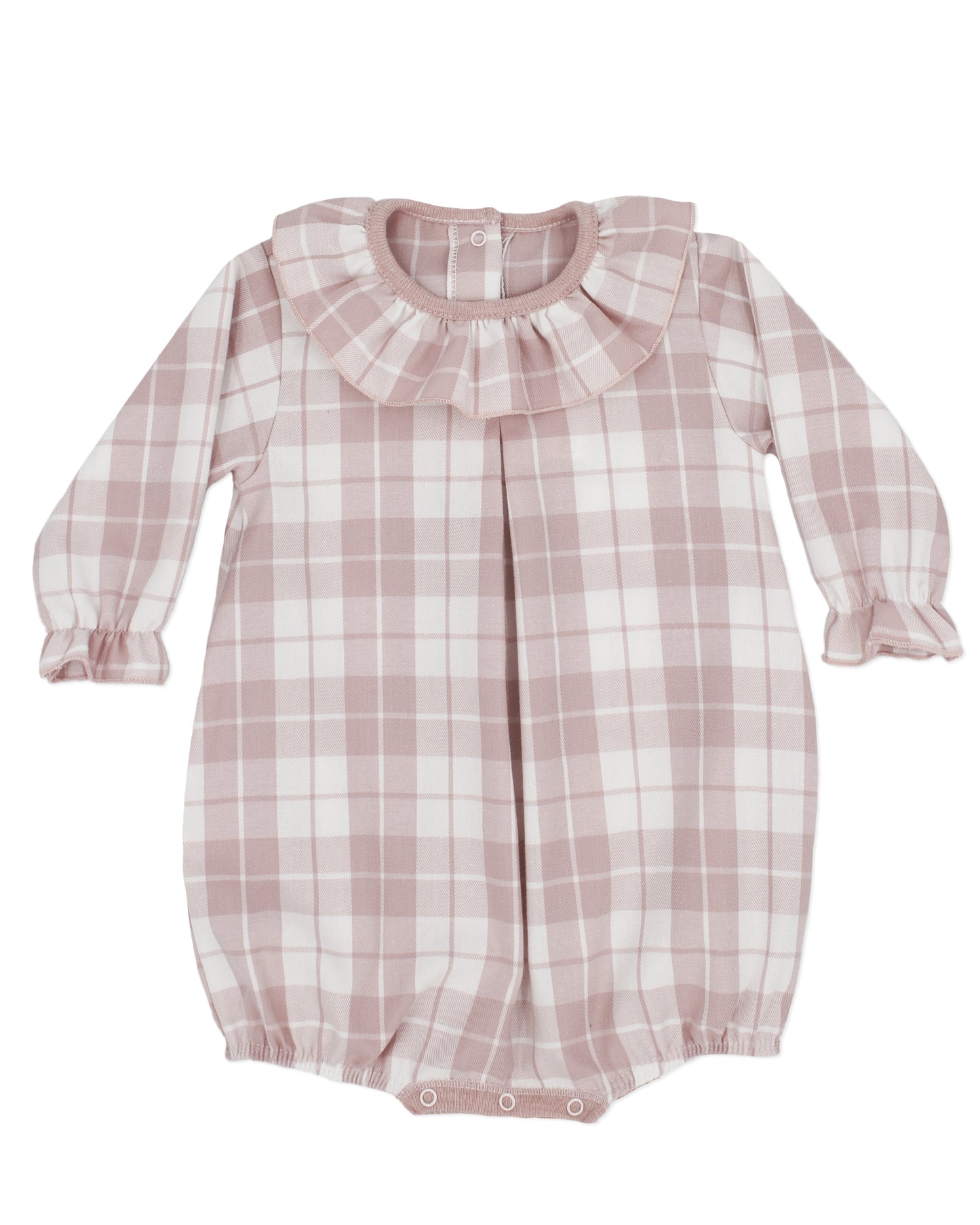 Rapife Rose Pink Check Ruffle Collar Romper