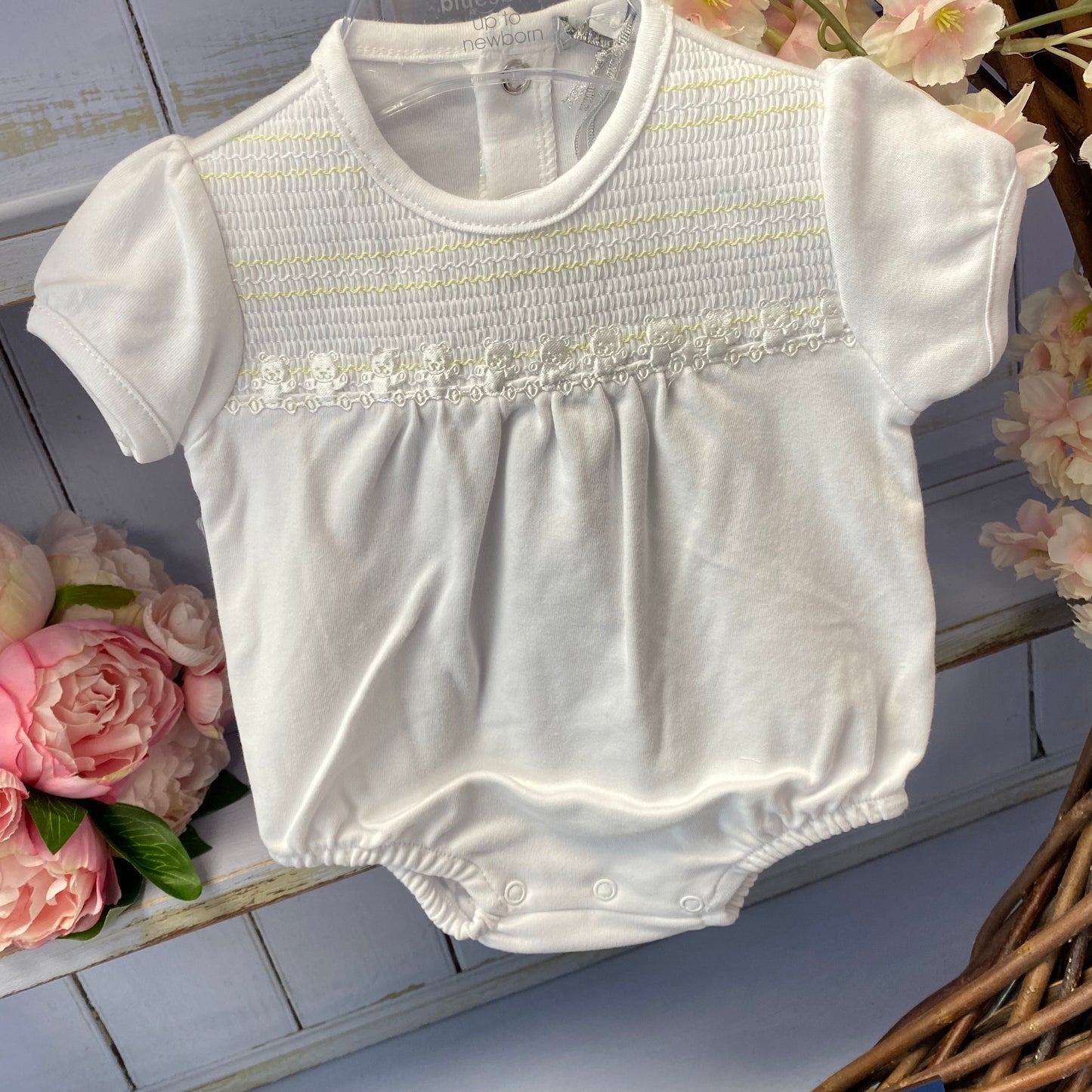 Blues Baby Lemon & White Teddy Smock Romper