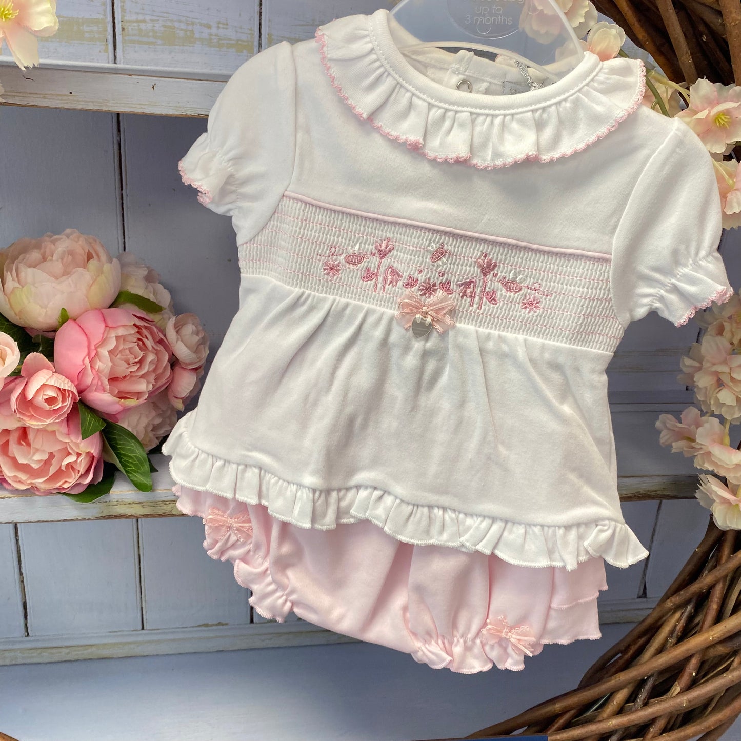 Blues Baby Bee & Flower Smocked Bloomer Set