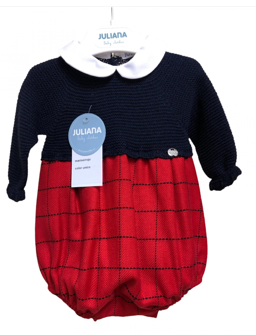 Juliana Navy Knit Check Romper