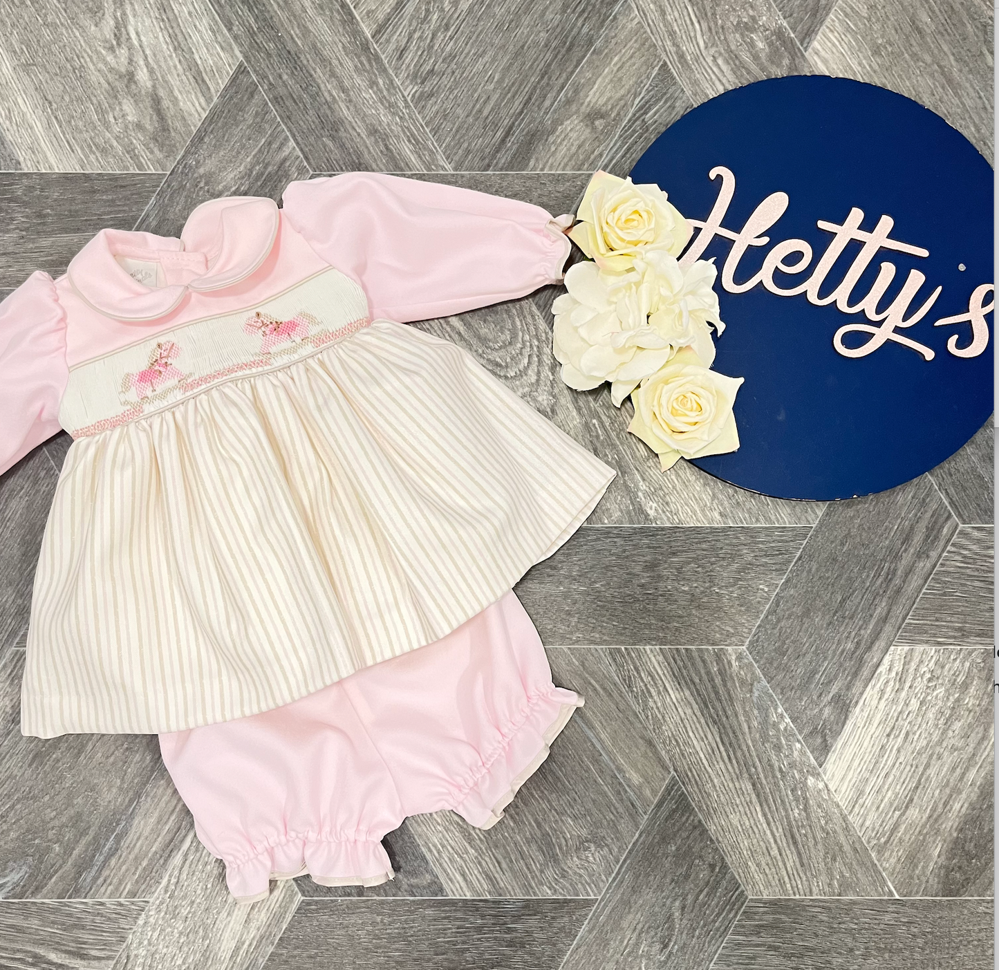 Pretty Originals Rocking Horse Smock Dress, Bloomers & Headband