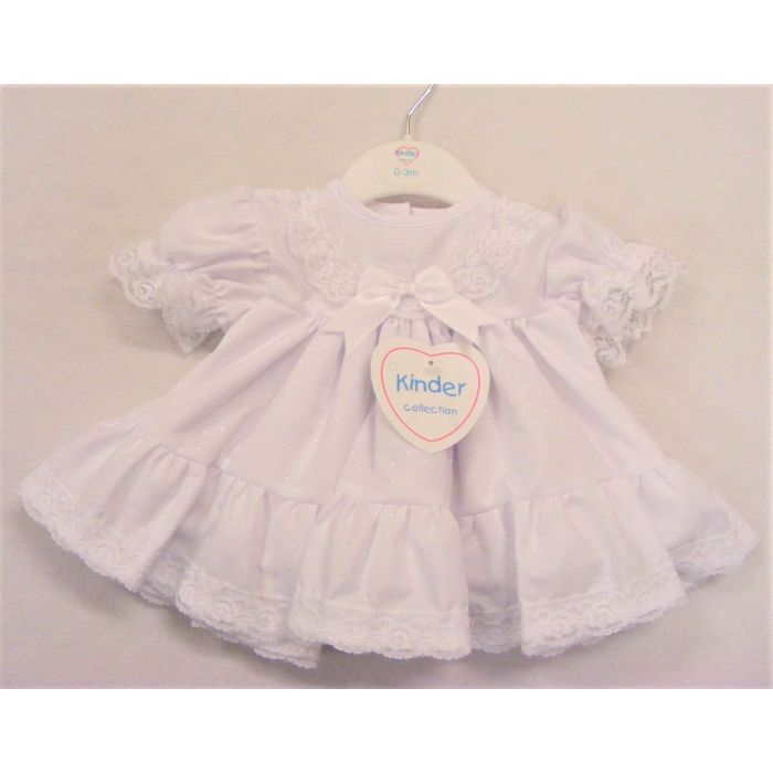 Kinder all white frilly dress with bow