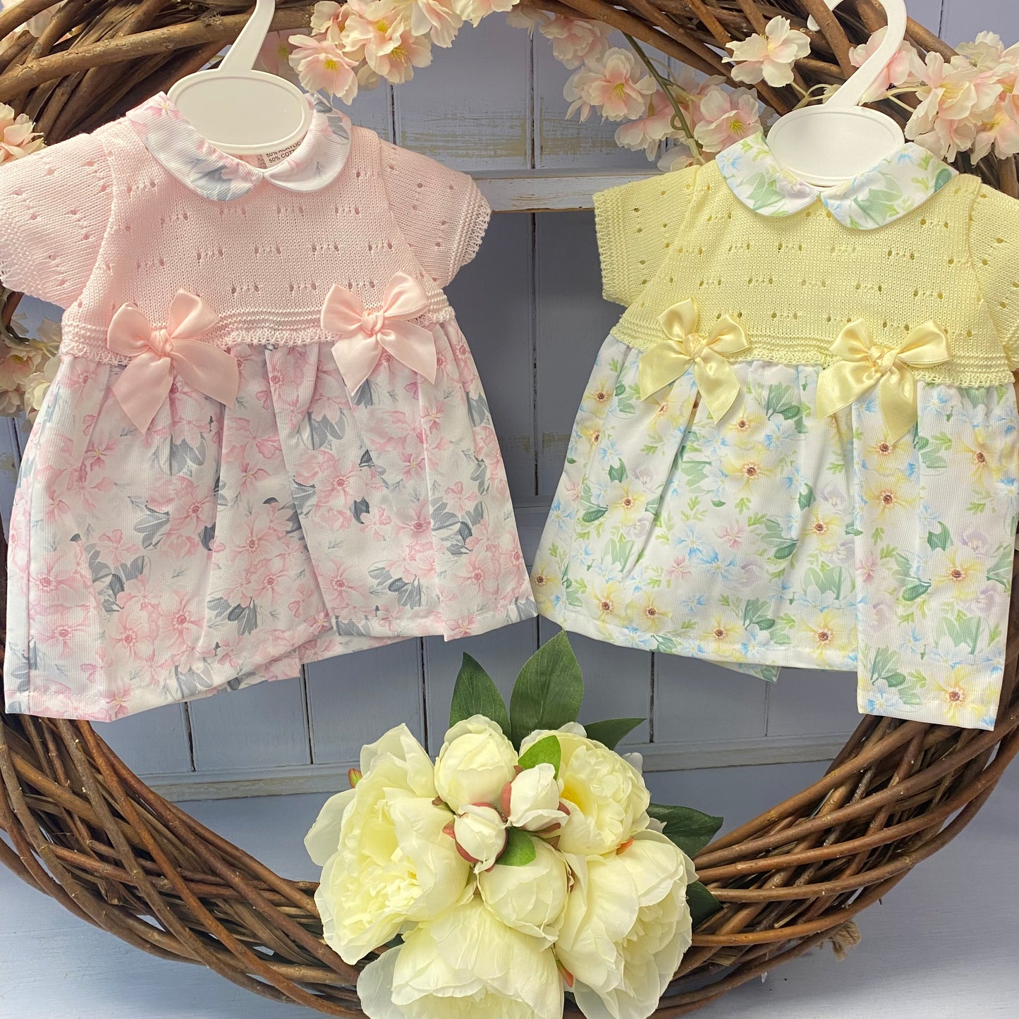 Lemon or Pink Floral Collared Dress