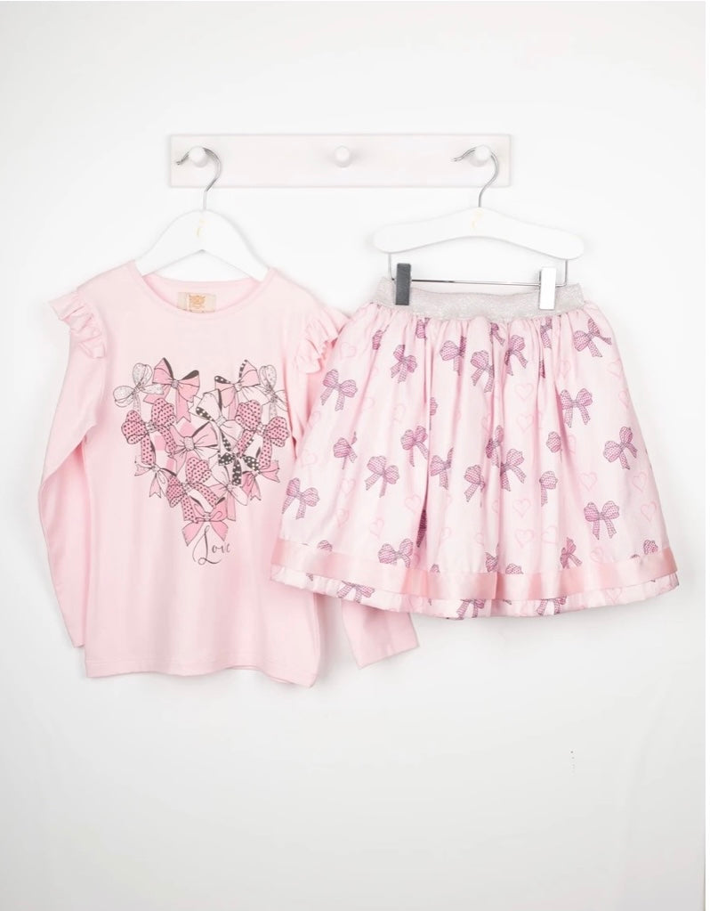 **5/6Yr & 6/7Yr **Caramelo Diamante Bow Heart Skirt Set