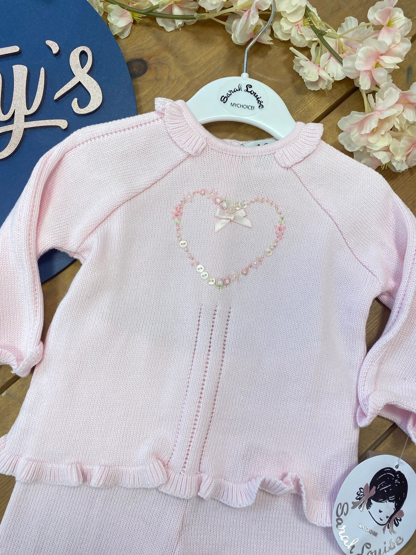 Sarah Louise Pink Knitted Two Piece Embroidered Set