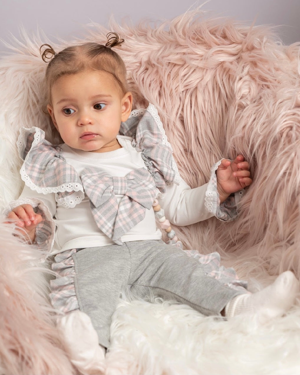 Caramelo Check Ruffle Legging Set - Pink