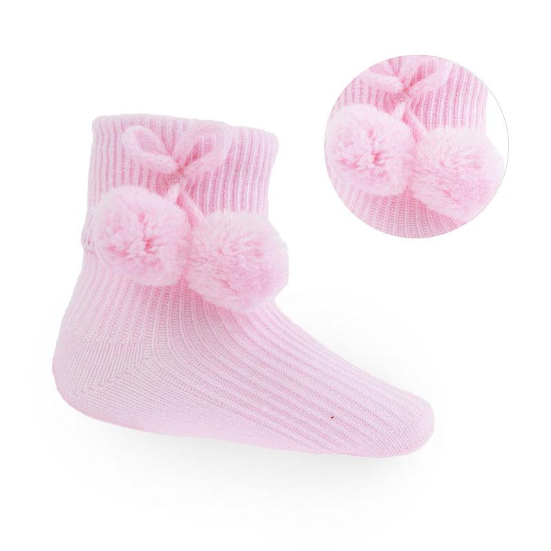 Ankle Pom Socks - White/Blue/Pink - Hetty's Baby Boutique