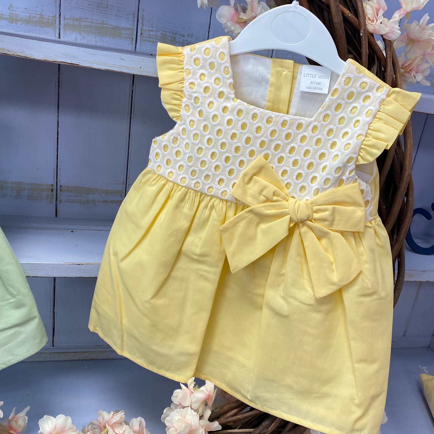 "Honey" Yellow & Sage Boutique Bow Dress