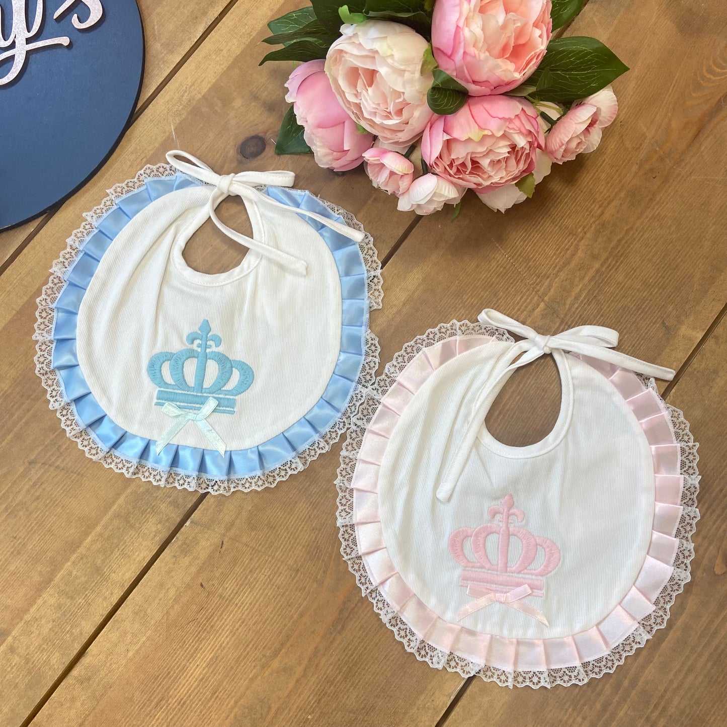 Blue Or Pink Crown Beau Kid Bib