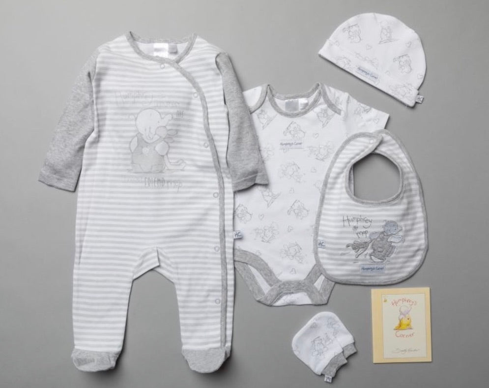 Grey Stripe Elephant 5pc Gift Set