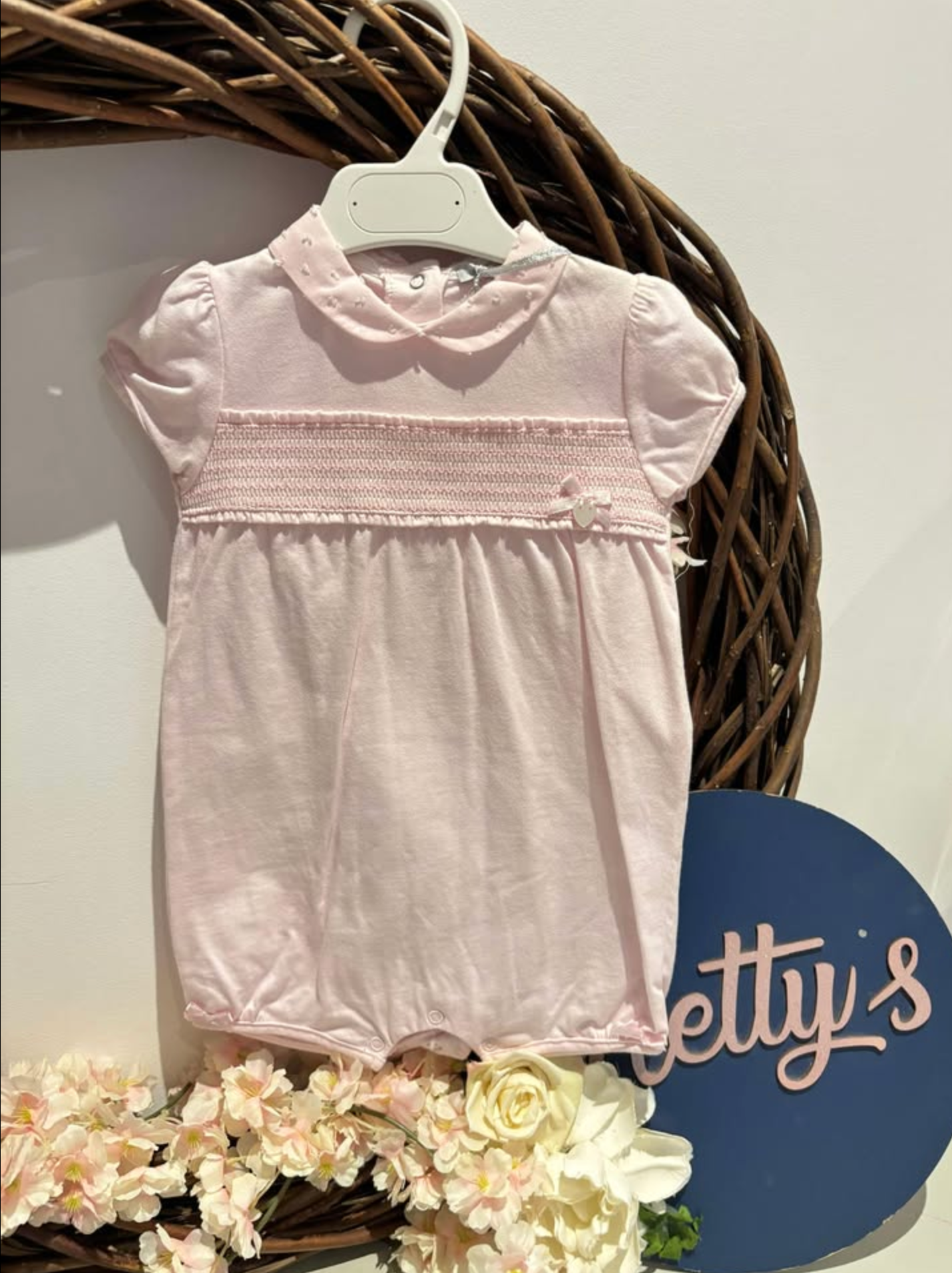 Blues Baby Pink Bow Romper