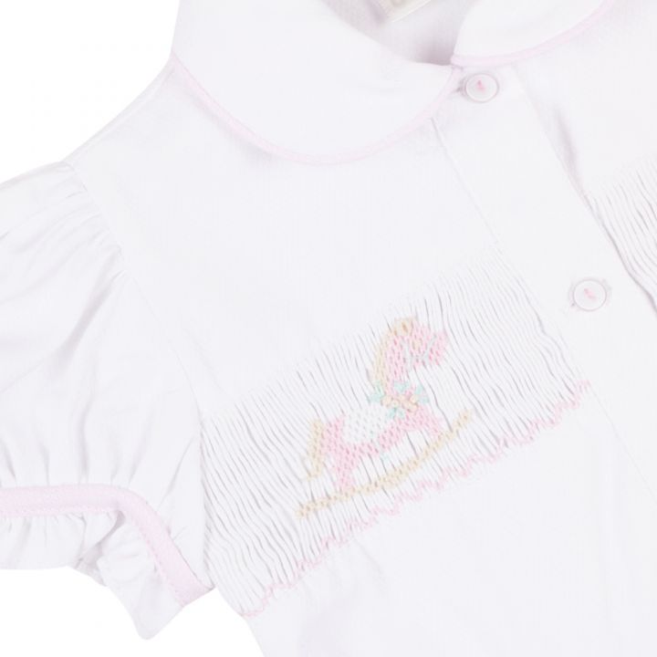 Pretty Originals Pink Rocking Horse Smock Bloomer Set