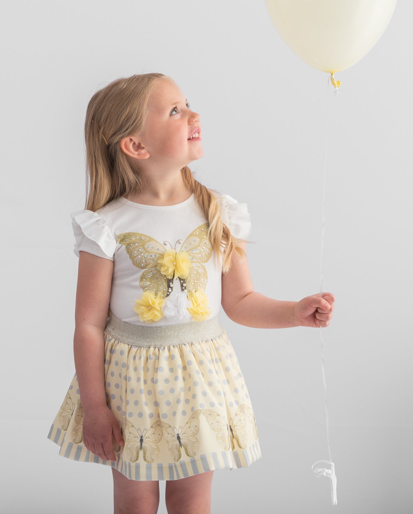 Caramelo Lemon Butterfly Skirt Set