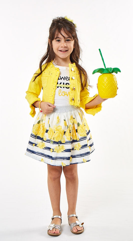 Ebita “Ivy” Boutique Summer Yellow Roses Skirt & Jacket Set