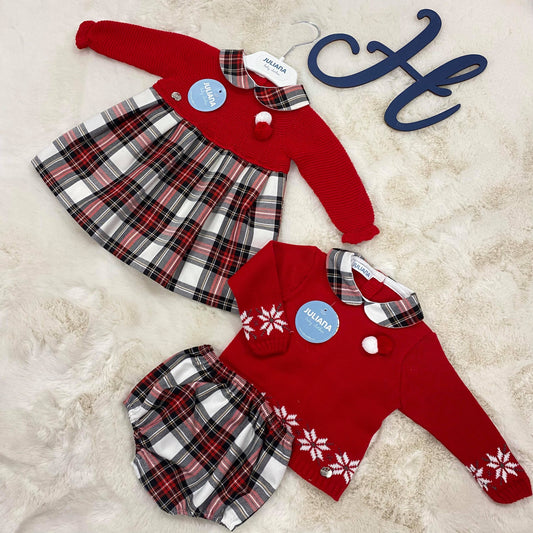 Juliana Sister & Brother Red Tartan Dress & Jam Pant Set