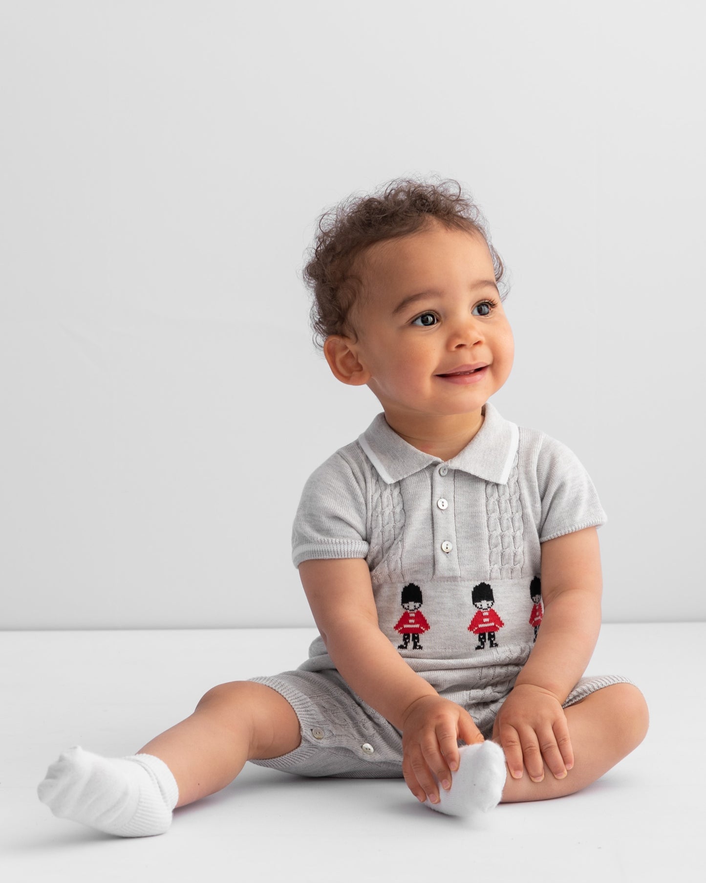 Caramelo Grey Knitted Soldier Romper