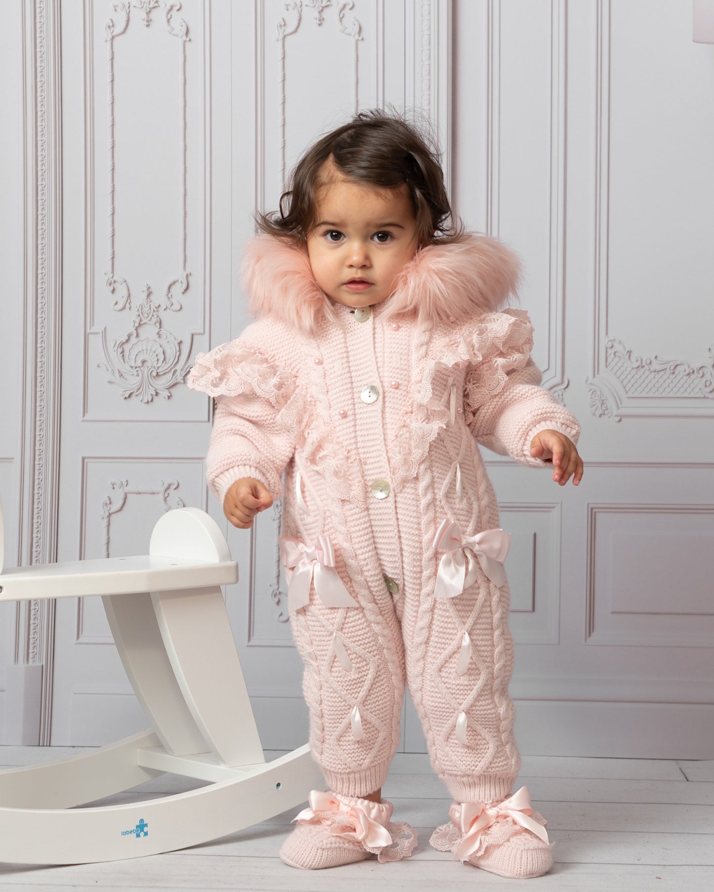 Caramelo Luxury Pink Pearl Lace Knitted Snowsuit