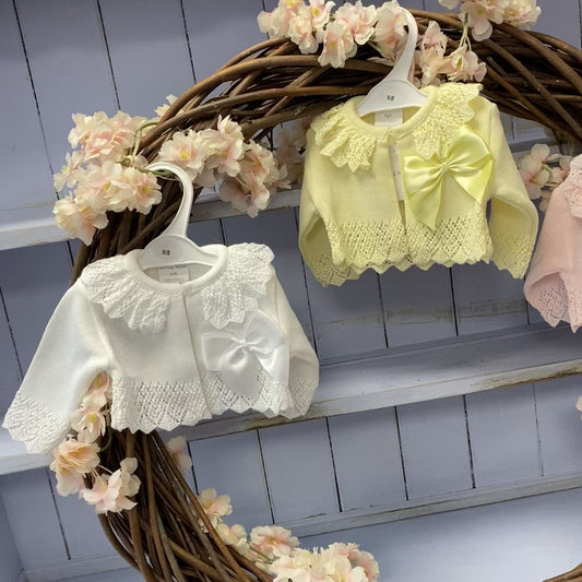 “Hannah” Spanish Boutique Luxury Bow Bolero With Frilly Knit Detailing
