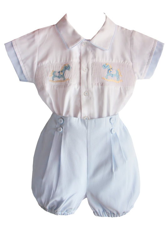 Pretty Originals Rocking Horse Smock Boys Bloomer Short Set