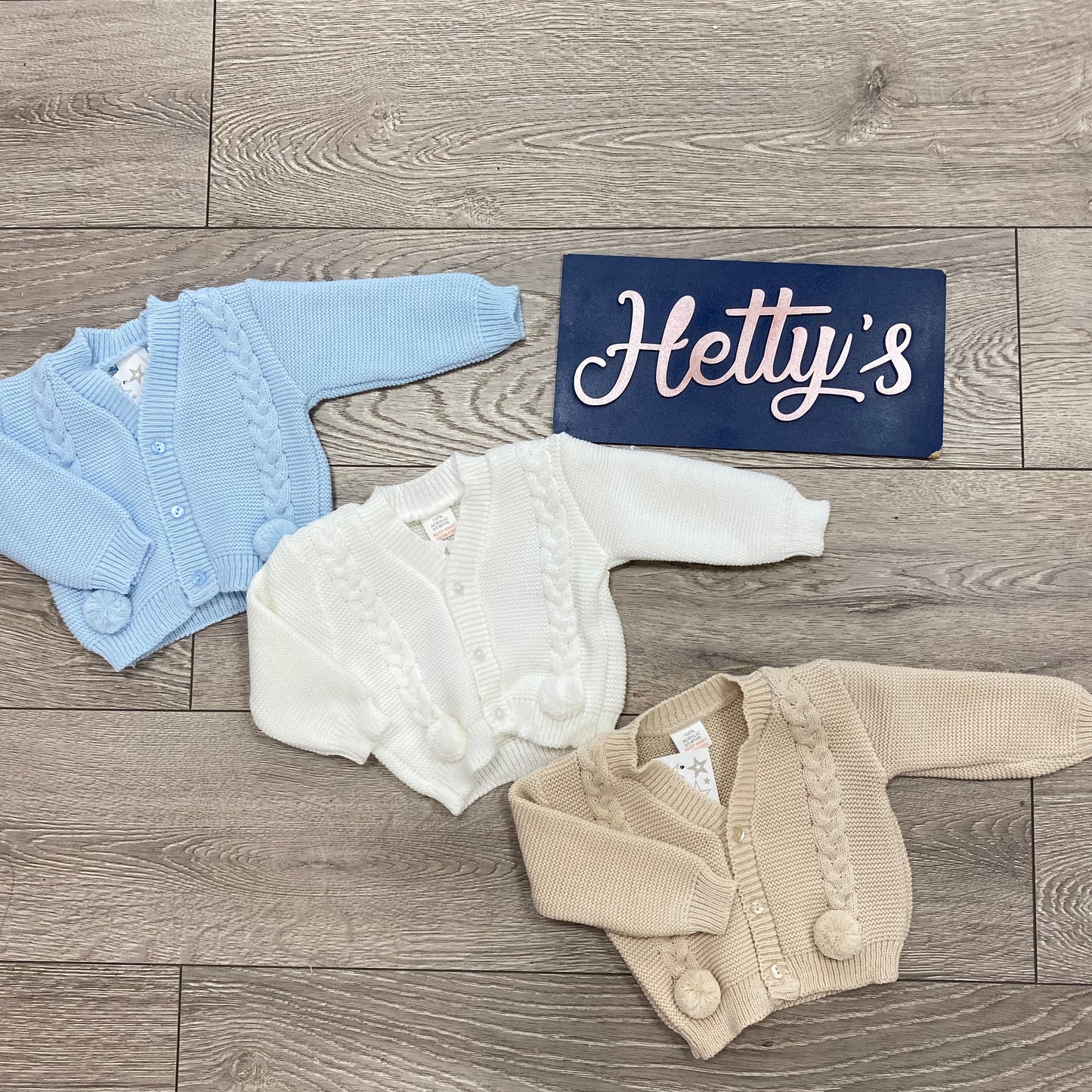 Boys Cable Knit Double Pom Cardigan