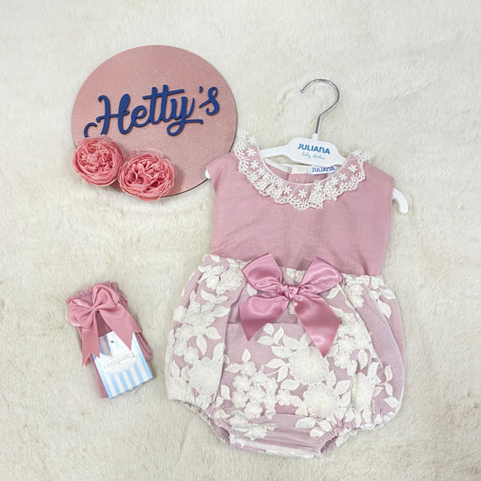 Juliana Rose Pink & Cream Lace Pattern Jam Pant Set