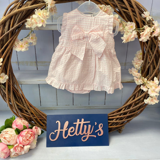 Blues Baby Pink Bow Stripe Dress & Knicker Set