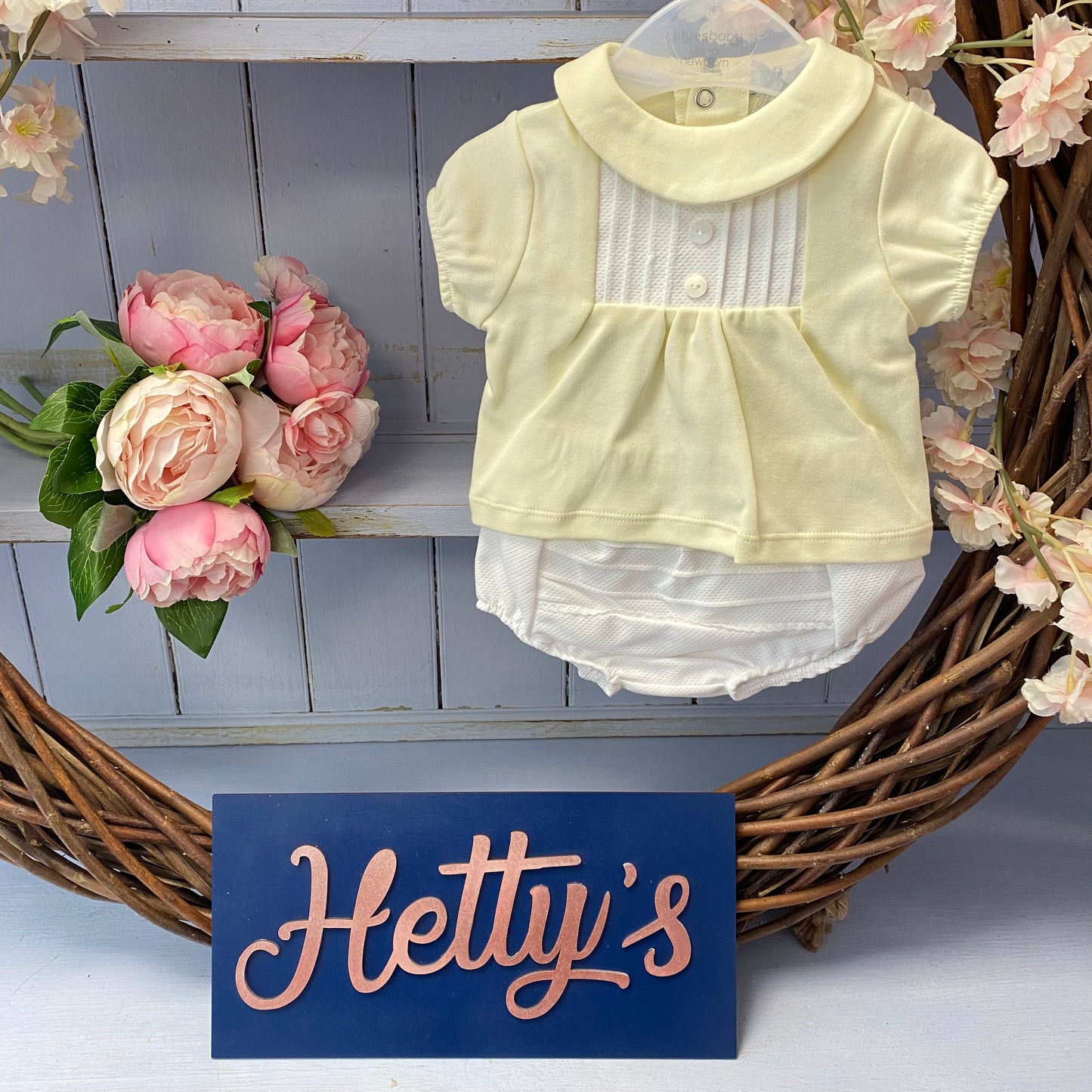 Blues Baby Lemon & White Smock Bloomer Set