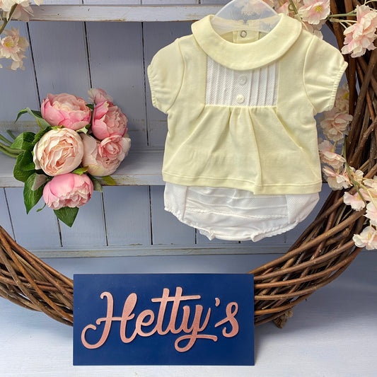 Blues Baby Lemon & White Smock Bloomer Set