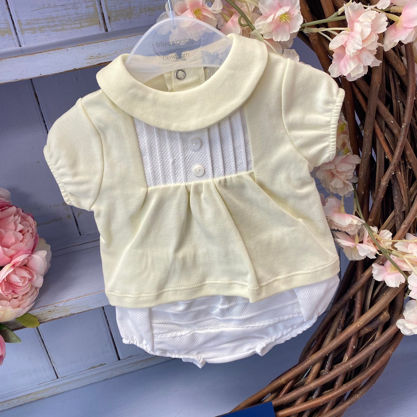 Blues Baby Lemon & White Smock Bloomer Set
