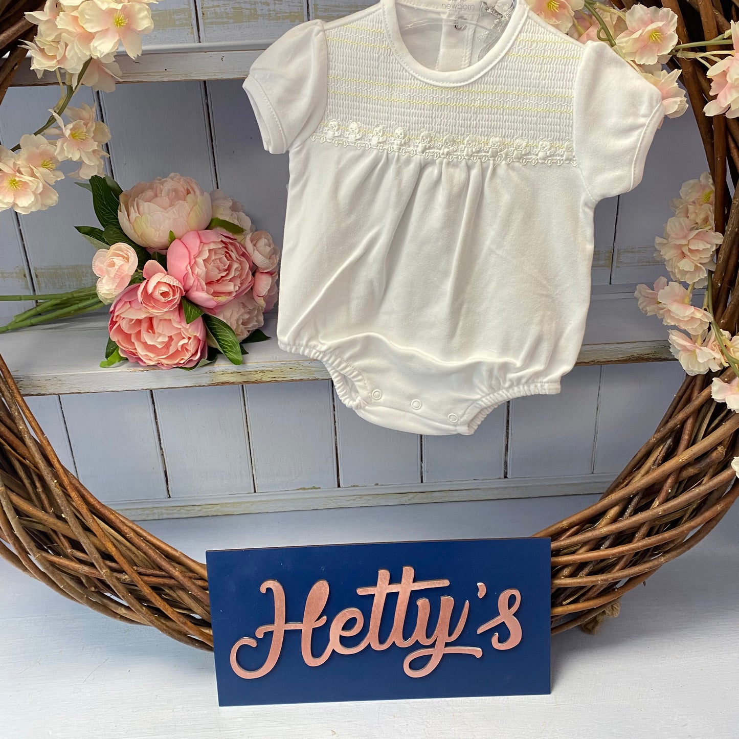 Blues Baby Lemon & White Teddy Smock Romper