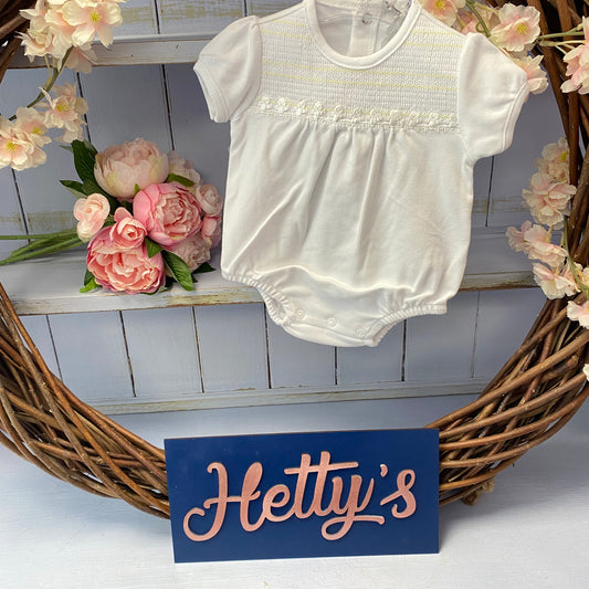 Blues Baby Lemon & White Teddy Smock Romper