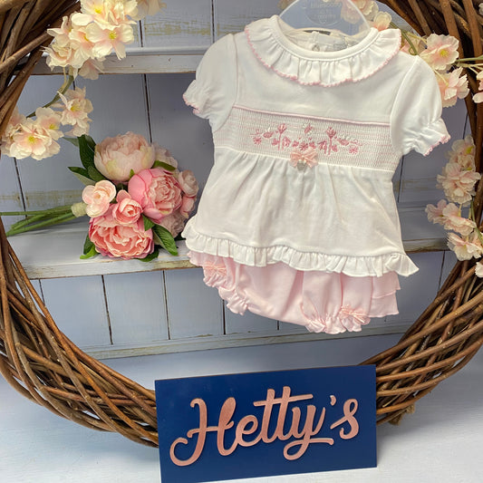 Blues Baby Bee & Flower Smocked Bloomer Set