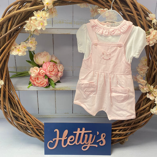 Blues Baby Pink Rocking Horse Dungaree Set