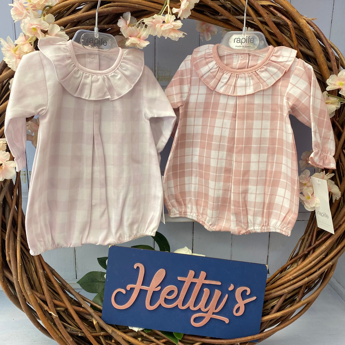 Rapife Rose Pink Check Ruffle Collar Romper