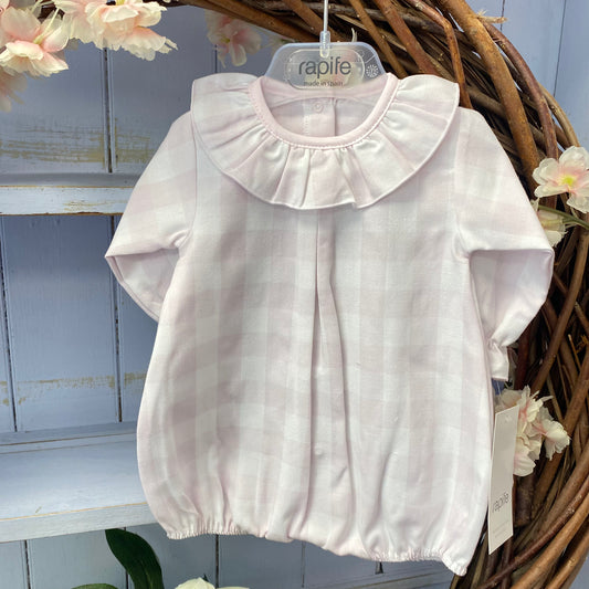 Rapife Baby Pink Check Ruffle Collar Romper