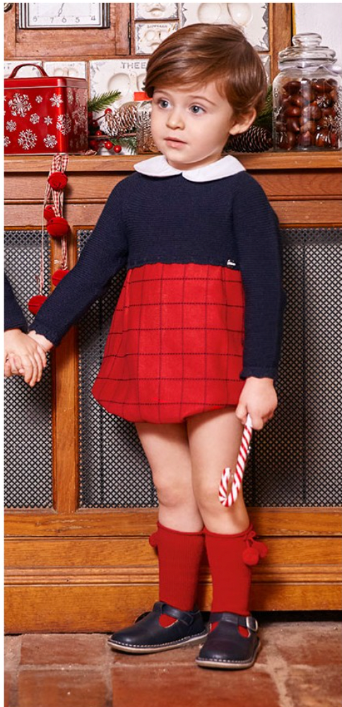 Juliana Navy Knit Check Romper