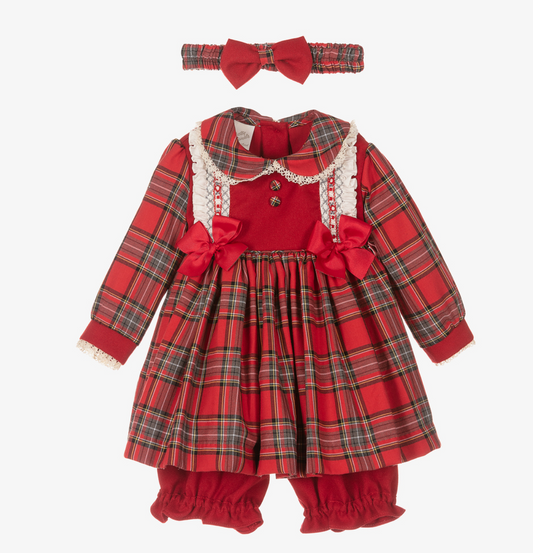 Pretty Originals Tartan Double Bow Dress, Bloomers & Headband