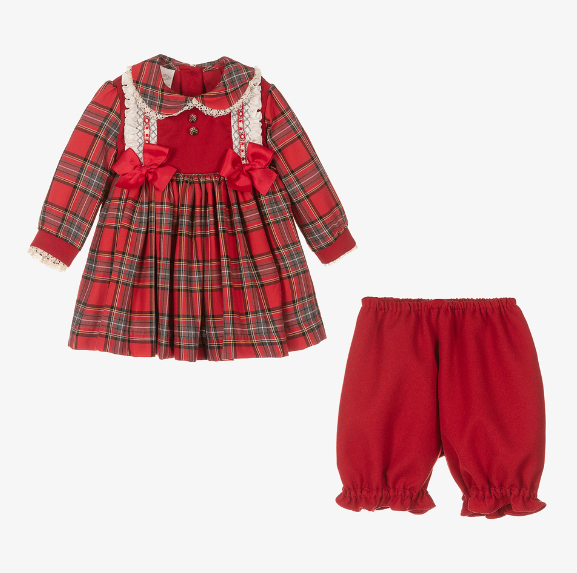 Pretty Originals Tartan Double Bow Dress, Bloomers & Headband
