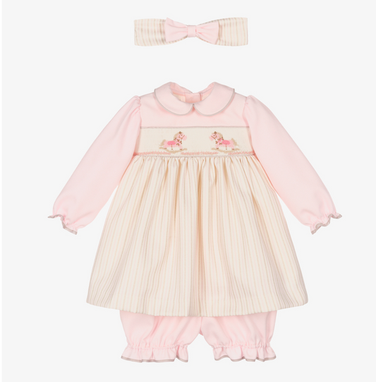 Pretty Originals Rocking Horse Smock Dress, Bloomers & Headband