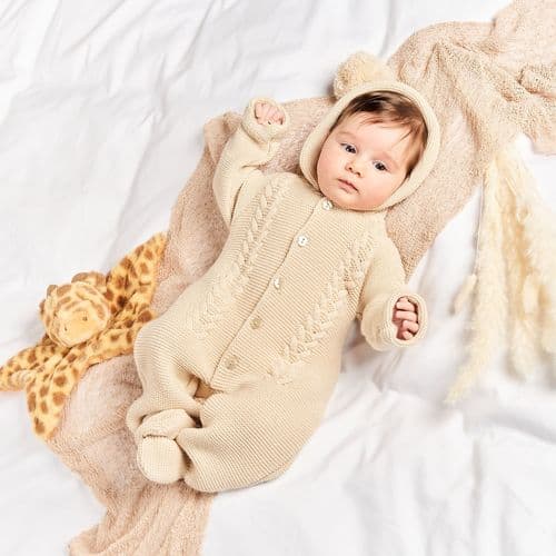 "Aspen" Beige Dandelion pram suit with pom hood