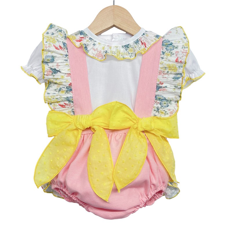 "Summer" Yellow & Pink Romper Blouse WM Set