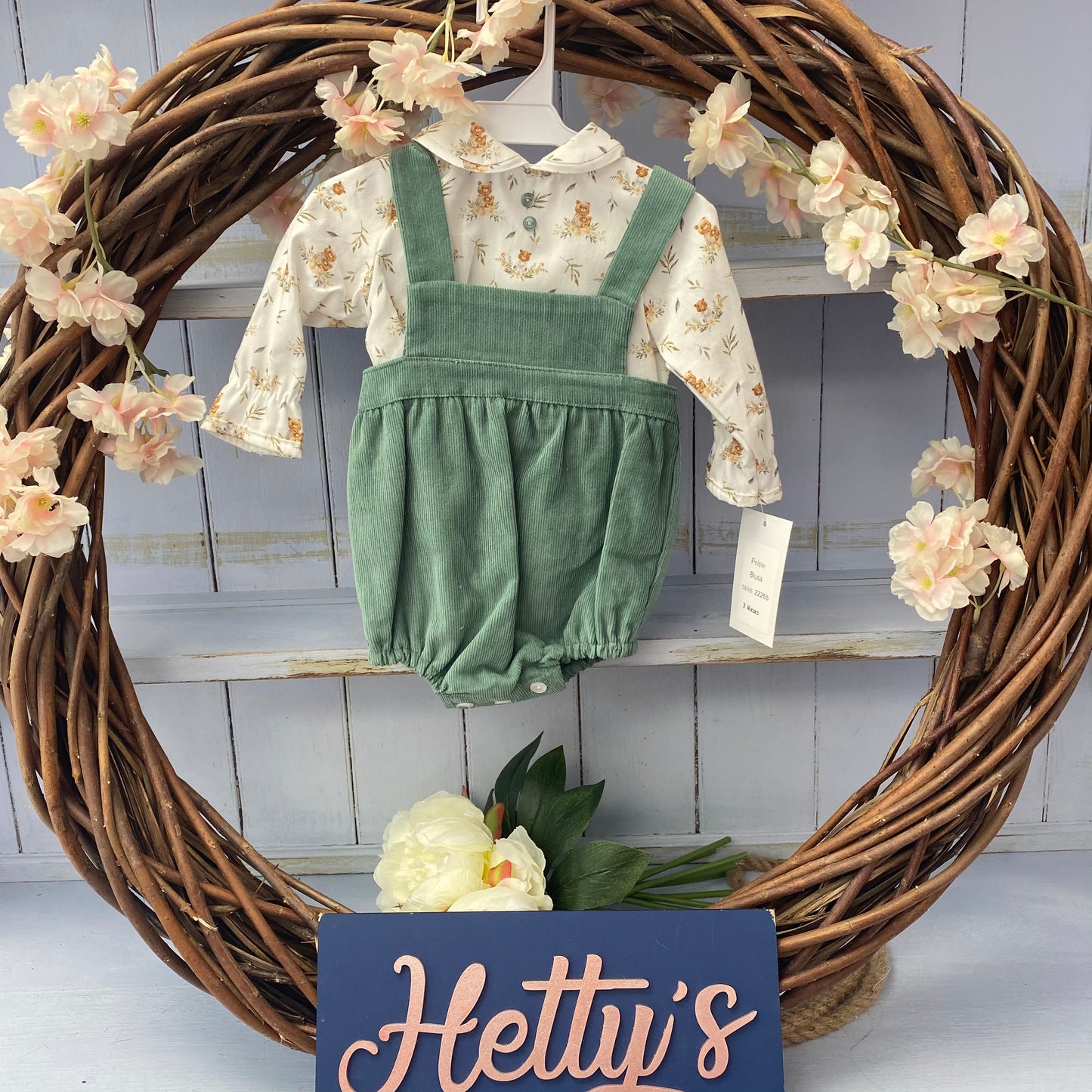 Green Bear Shirt & Dungaree Set