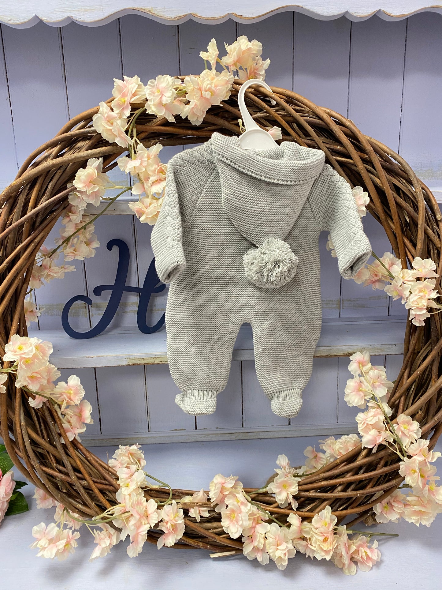 Dandelion "Aspen" Grey Knitted Pom Hood Pramsuit