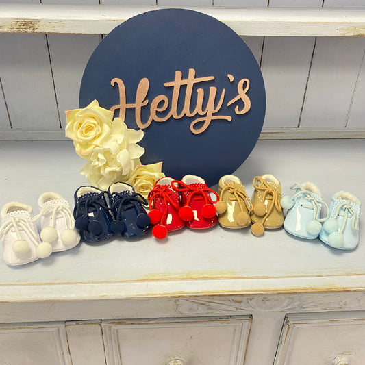 “Joe” Pom Pom Booties - Hetty's Baby Boutique