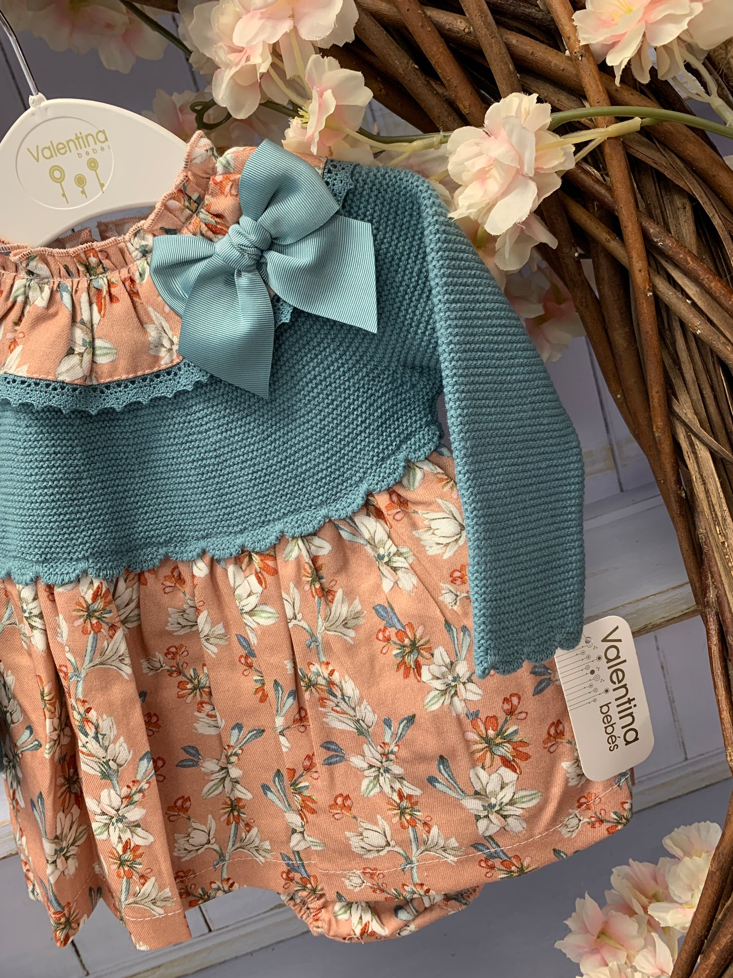 Valentina Spanish Luxury Teal & Floral Dress