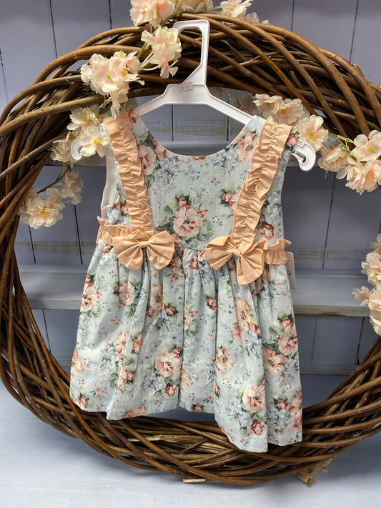 Peach & Blue Floral Double Bow Spanish Dress