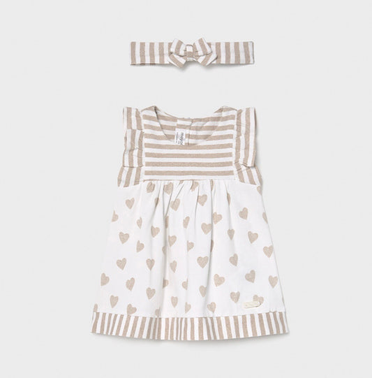 Mayoral Knit Camel Hearts Stripe Dress
